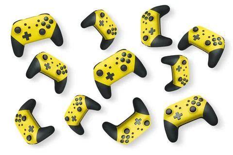 Wireless gaming controllers flying in air isolated on white background, sym.. Stock Illustration