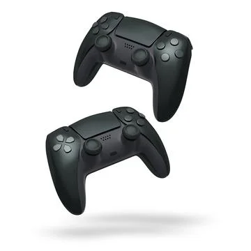 Wireless gaming controllers flying in air isolated on white background with c Stock Illustration