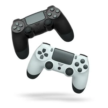 Wireless gaming controllers flying in air isolated on white background with c Stock Illustration