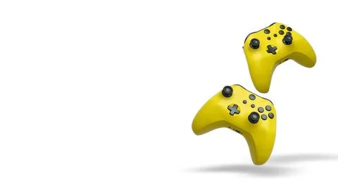 Wireless gaming controllers flying in air isolated on white background with c Stock Illustration