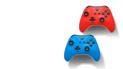 Wireless gaming controllers flying in air isolated on white background with c Stock Illustration