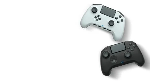 Wireless gaming controllers flying in air isolated on white background with c Stock Illustration