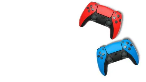 Wireless gaming controllers flying in air isolated on white background with c Stock Illustration