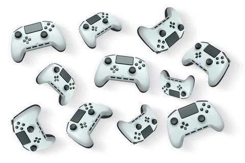 Wireless gaming controllers flying in air isolated on white background with c Stock Illustration