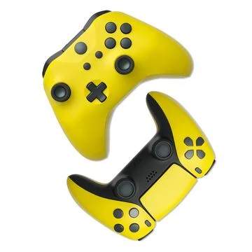 Wireless gaming controllers flying in air isolated on white background with c Stock Illustration