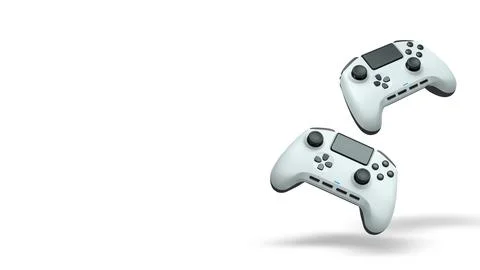 Wireless gaming controllers flying in air isolated on white background with c Stock Illustration