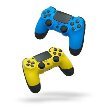 Wireless gaming controllers flying in air isolated on white background with c Stock Illustration