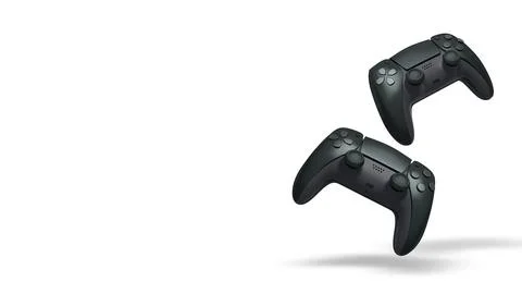 Wireless gaming controllers flying in air isolated on white background with c Stock Illustration