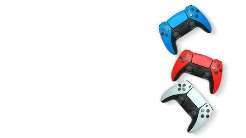 Wireless gaming controllers flying in air isolated on white background with c Stock Illustration