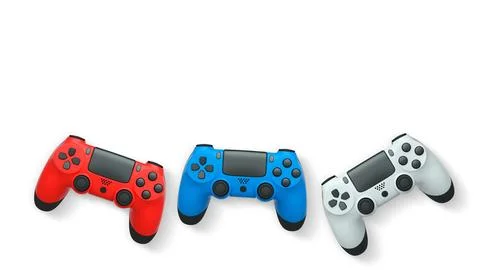 Wireless gaming controllers flying in air isolated on white background with c Stock Illustration