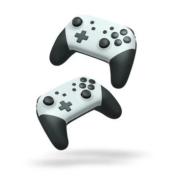 Wireless gaming controllers flying in air isolated on white background with c Stock Illustration
