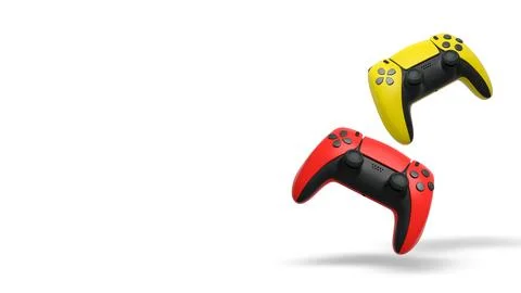 Wireless gaming controllers flying in air isolated on white background, sym.. Stock Illustration
