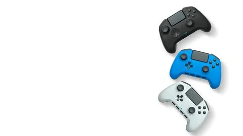 Wireless gaming controllers flying in air isolated on white background with c Stock Illustration