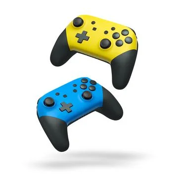 Wireless gaming controllers flying in air isolated on white background with c Stock Illustration