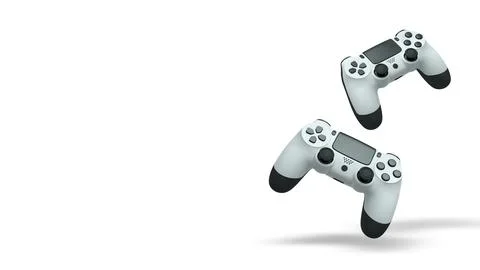 Wireless gaming controllers flying in air isolated on white background with c Stock Illustration