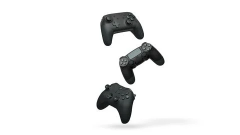Wireless gaming controllers flying in air isolated on white background, sym.. Stock-Illustration