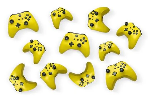 Wireless gaming controllers flying in air isolated on white background with c Stock Illustration
