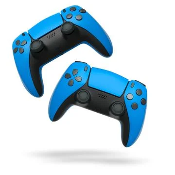 Wireless gaming controllers flying in air isolated on white background with c Stock-Illustration