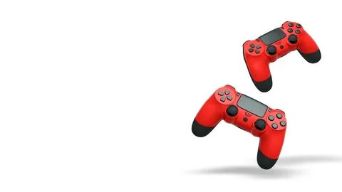 Wireless gaming controllers flying in air isolated on white background with c Stock Illustration