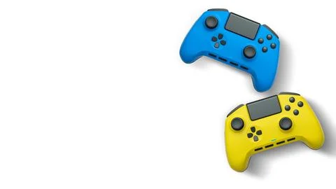 Wireless gaming controllers flying in air isolated on white background with c Stock Illustration