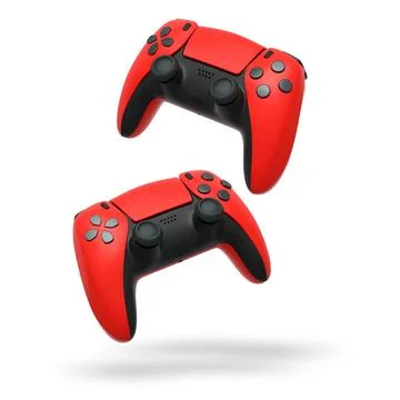 Wireless gaming controllers flying in air isolated on white background with c Stock Illustration