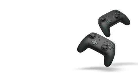 Wireless gaming controllers flying in air isolated on white background with c Stock Illustration