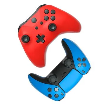 Wireless gaming controllers flying in air isolated on white background with c Stock Illustration