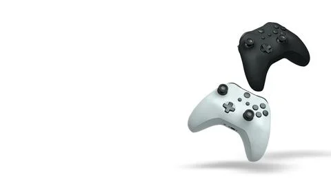 Wireless gaming controllers flying in air isolated on white background with c Stock Illustration