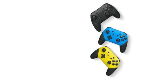 Wireless gaming controllers flying in air isolated on white background with c Stock Illustration