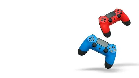 Wireless gaming controllers flying in air isolated on white background, sym.. Stock Illustration