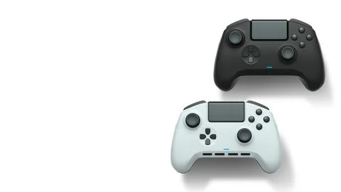 Wireless gaming controllers flying in air isolated on white background Stock Illustration