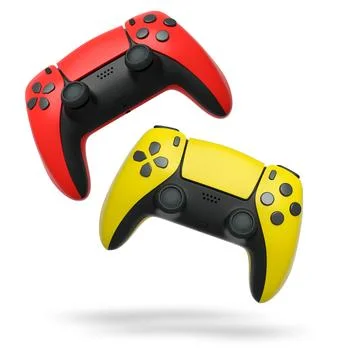 Wireless gaming controllers flying in air isolated on white background Stock Illustration