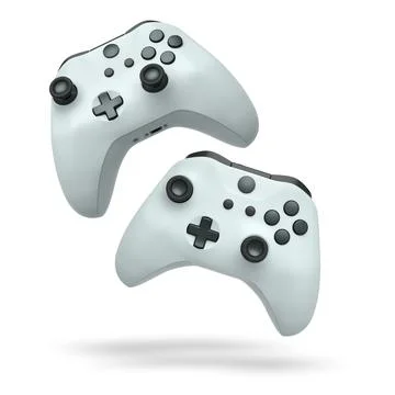 Wireless gaming controllers flying in air isolated on white background Stock Illustration
