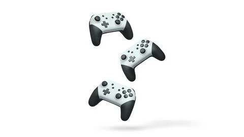 Wireless gaming controllers flying in air isolated on white background, sym.. Stock Illustration