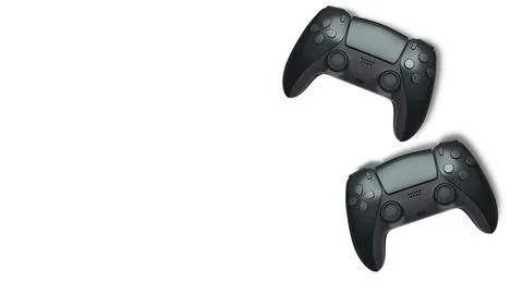 Wireless gaming controllers flying in air isolated on white background with c Stock Illustration