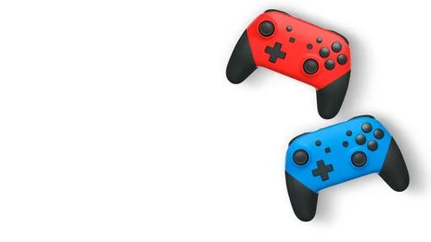 Wireless gaming controllers flying in air isolated on white background with c Stock Illustration