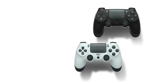 Wireless gaming controllers flying in air isolated on white background with c Stock Illustration