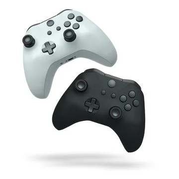 Wireless gaming controllers flying in air isolated on white background with c Stock Illustration