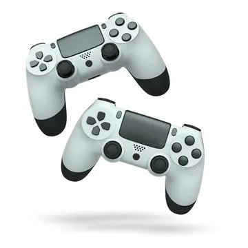 Wireless gaming controllers flying in air isolated on white background with c Stock Illustration