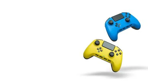 Wireless gaming controllers flying in air isolated on white background, sym.. Stock Illustration