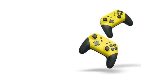 Wireless gaming controllers flying in air isolated on white background, sym.. Stock Illustration