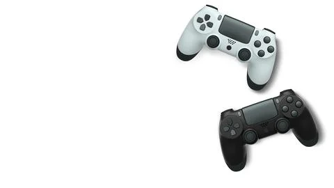 Wireless gaming controllers flying in air isolated on white background, sym.. Stock Illustration