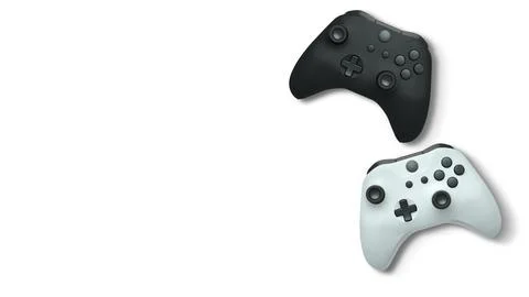 Wireless gaming controllers flying in air isolated on white background, sym.. Stock Illustration