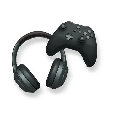 Wireless gaming headset and game controller isolated on white background with Illustrazione stock