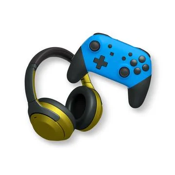 Wireless gaming headset and game controller isolated on white background wi.. Illustrazione stock