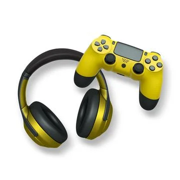Wireless gaming headset and game controller isolated on white background with Illustrazione stock