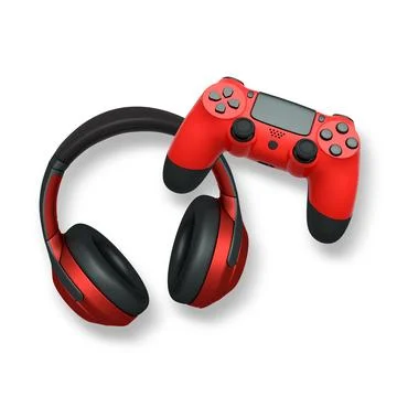 Wireless gaming headset and game controller isolated on white background with Illustrazione stock