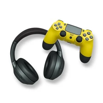 Wireless gaming headset and game controller isolated on white background with Illustrazione stock