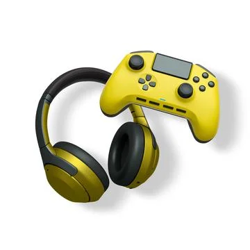 Wireless gaming headset and game controller isolated on white background wi.. Stock Illustration
