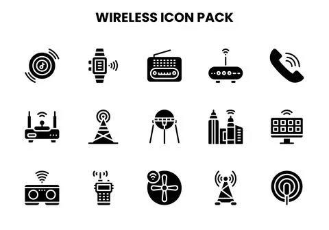Wireless Glyph Scalable Icons Pack Ilustración de archivo